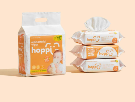 Hoppi Baby Antibacterial Wet Wipes (80s  x 3) For Sale