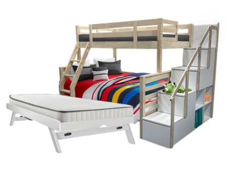 [PRE-ORDER] Snoozeland Huckleberry Super Single over Queen Bunk Bed with Staircase and Pull Out Single Raising Trundle For Sale