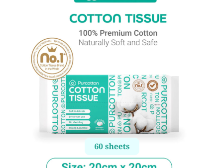 Purcotton 100% Cotton Tissue 60 sheet 20x20cm For Cheap