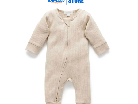 Purebaby Organic Zip Growsuit - Biscuit Melange on Sale