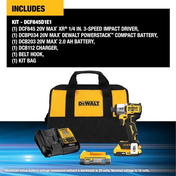 DEWALT 20V MAX* XR 3-Speed Impact Driver Kit with POWERSTACK Battery Hot on Sale