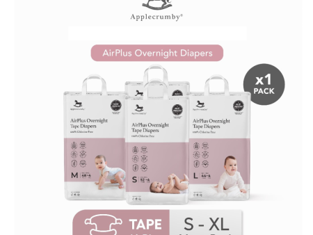 Applecrumby AirPlus Overnight Tape Diapers - S56   M52   L48   XL42 Online now