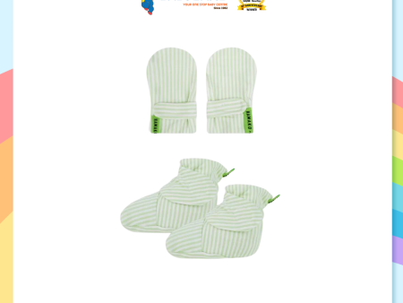 Hamako Mitten And Booties - Striped Lime (All Size) on Sale