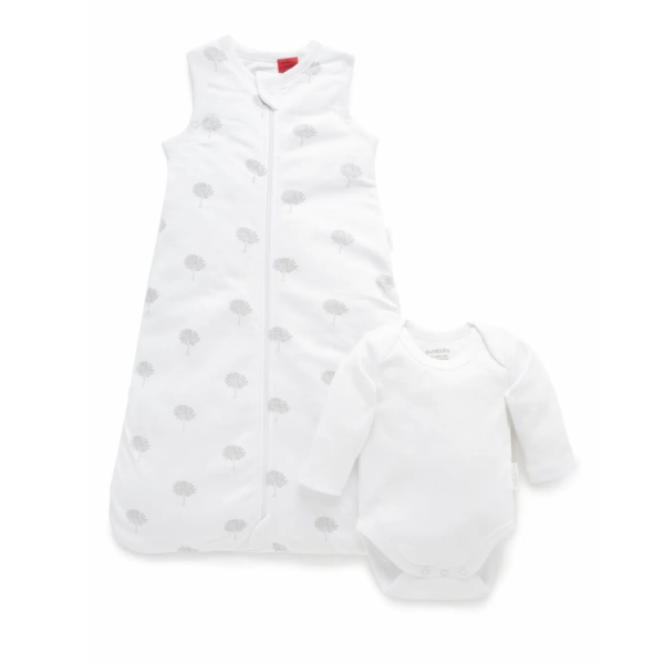 Purebaby Organic Sleeping Bag Bundle 1 TOG - Pale Grey Tree (0-3m) Supply