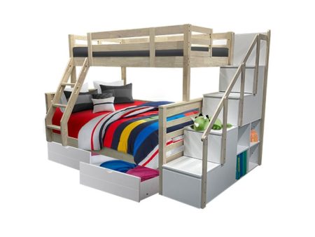 [PRE-ORDER] Snoozeland Huckleberry Super Single over Queen Bunk Bed with Staircase and Underbed 2 Short Drawers on Sale