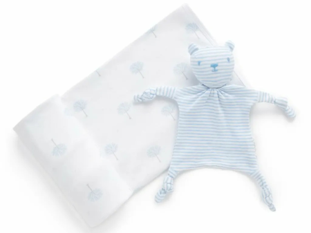 Purebaby Organic Blanket and Soothing Toy GiftSet - Pale Blue Tree Online