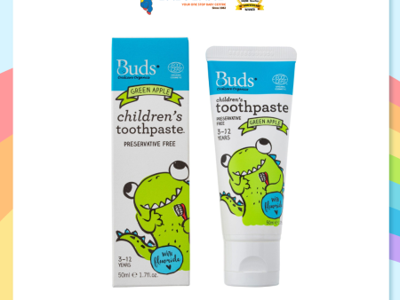 Buds Toothpaste With Fluoride Green Apple 50ml (3-12yrs) Sale