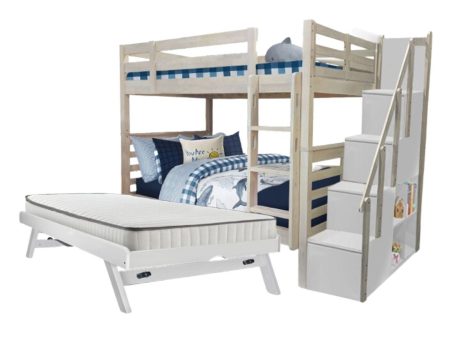 [PRE-ORDER] Snoozeland Huckleberry Super Single Bunk Bed with Staircase and Pull Out Single Raising Trundle Online Hot Sale