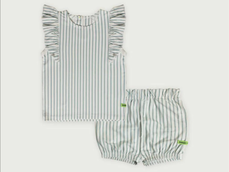 Hamako Tencel Kids Adults Girl Set - Striped Aqua Online Hot Sale