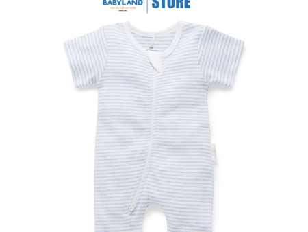 Purebaby Organic Short Leg Zip Growsuit Unisex - Pale Blue Melange Stripe Online