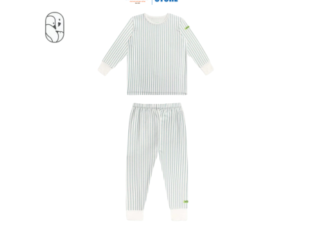 Hamako Tencel Kids Adult Long Set Fantasy Collection - Striped Aqua 140 (9-10yrs) Sale