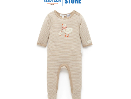 Purebaby Organic Duck Mini Stripe Growsuit - Biscuit Mini Stripe Hot on Sale