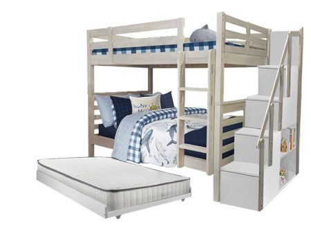 [PRE-ORDER] Snoozeland Huckleberry Super Single Bunk Bed with Staircase and Pull Out Single Trundle For Discount