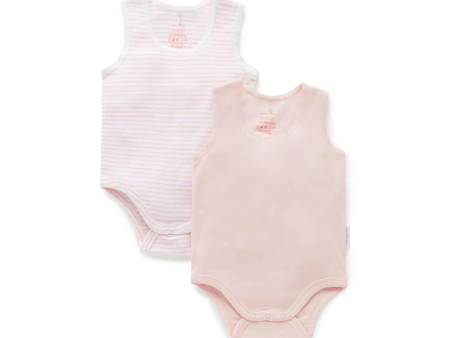 Purebaby 2 Pack Organic RIB  Singlet Bodysuit - Pale Pink Pack For Sale