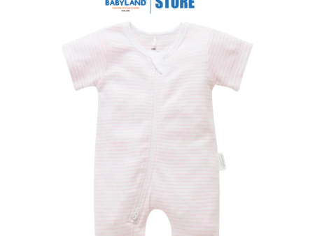 Purebaby Organic Short Leg Zip Growsuit - Pale Pink Melange Stripe Supply